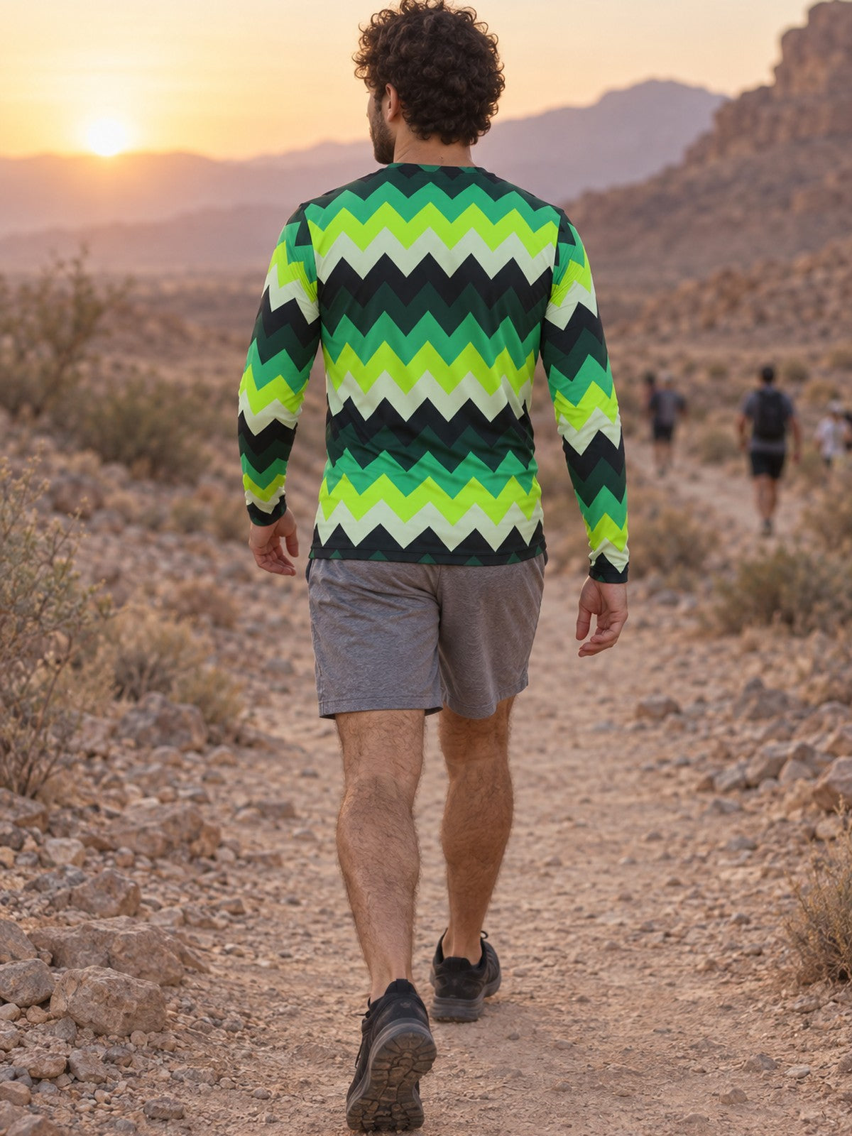 Man wearing the Jungle Zigzag Men's Long Sleeve Athletic Shirt