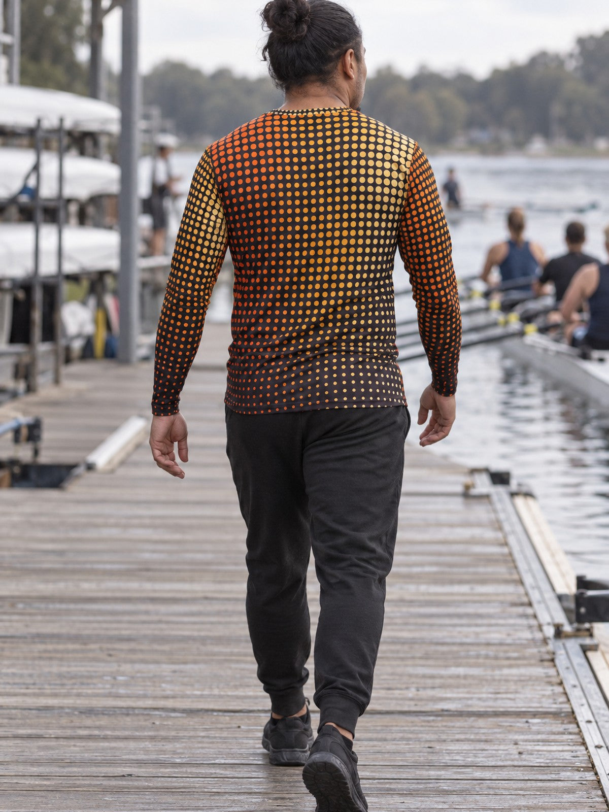 Man wearing the Blaze Halftone Men's Long Sleeve Athletic Shirt