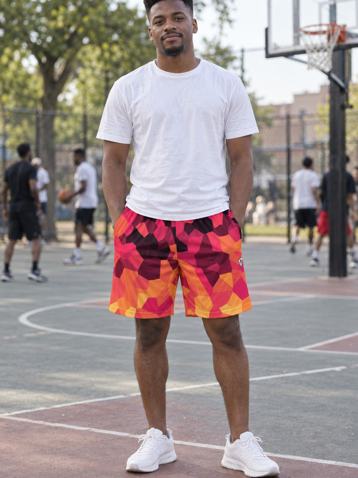 Man wearing the Men's Inferno Shard Athletic Sports Shorts