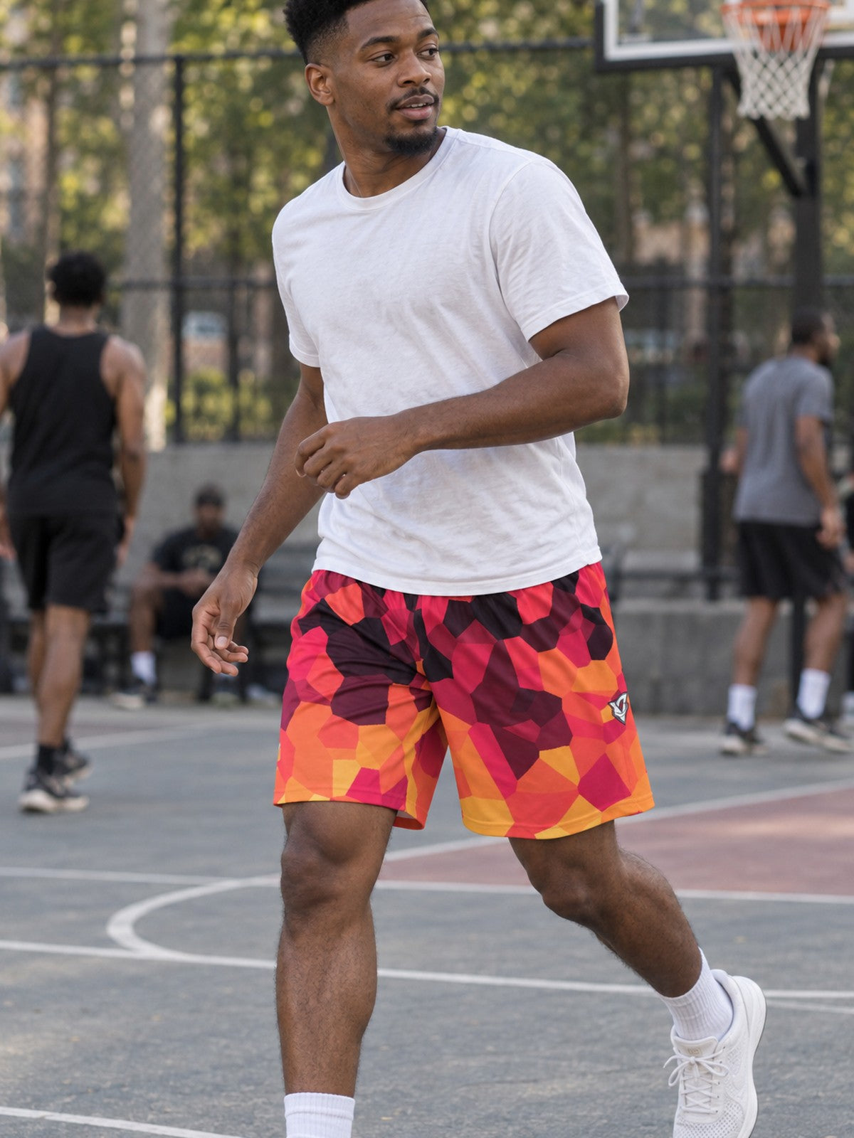Man wearing the Men's Inferno Shard Athletic Sports Shorts