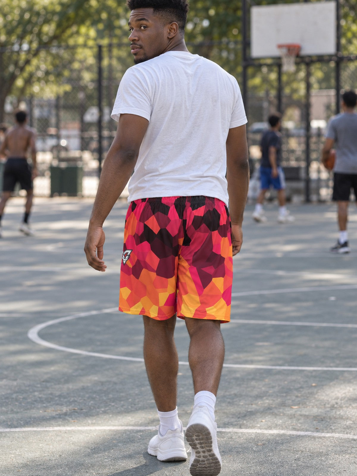 Man wearing the Men's Inferno Shard Athletic Sports Shorts