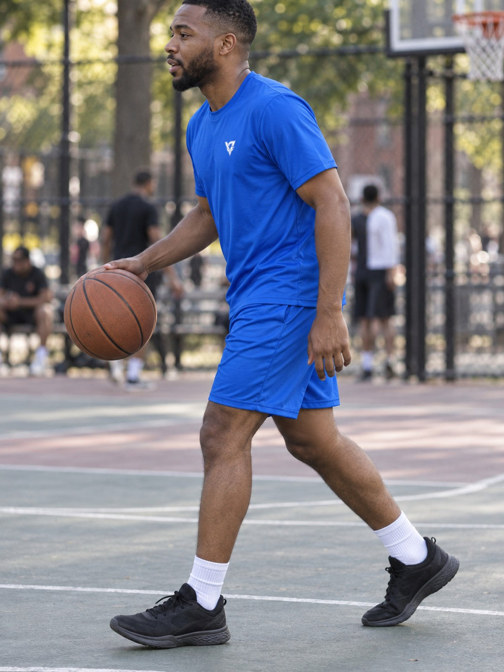 Man wearing the Royal Blue Essential men's matching set – side view