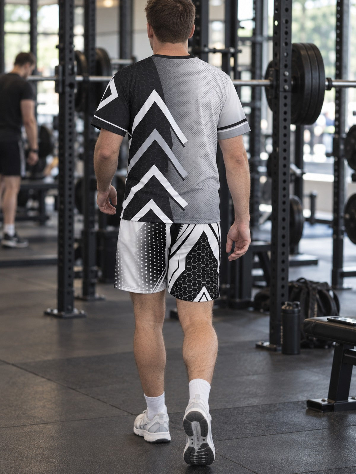 Man wearing the Monochrome Apex men's matching set – back view
