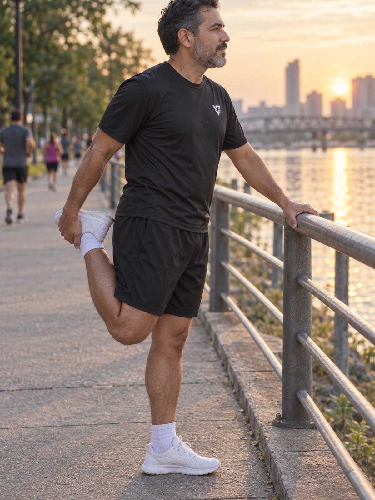 Man wearing the Stealth Black Essential men's matching set – side view