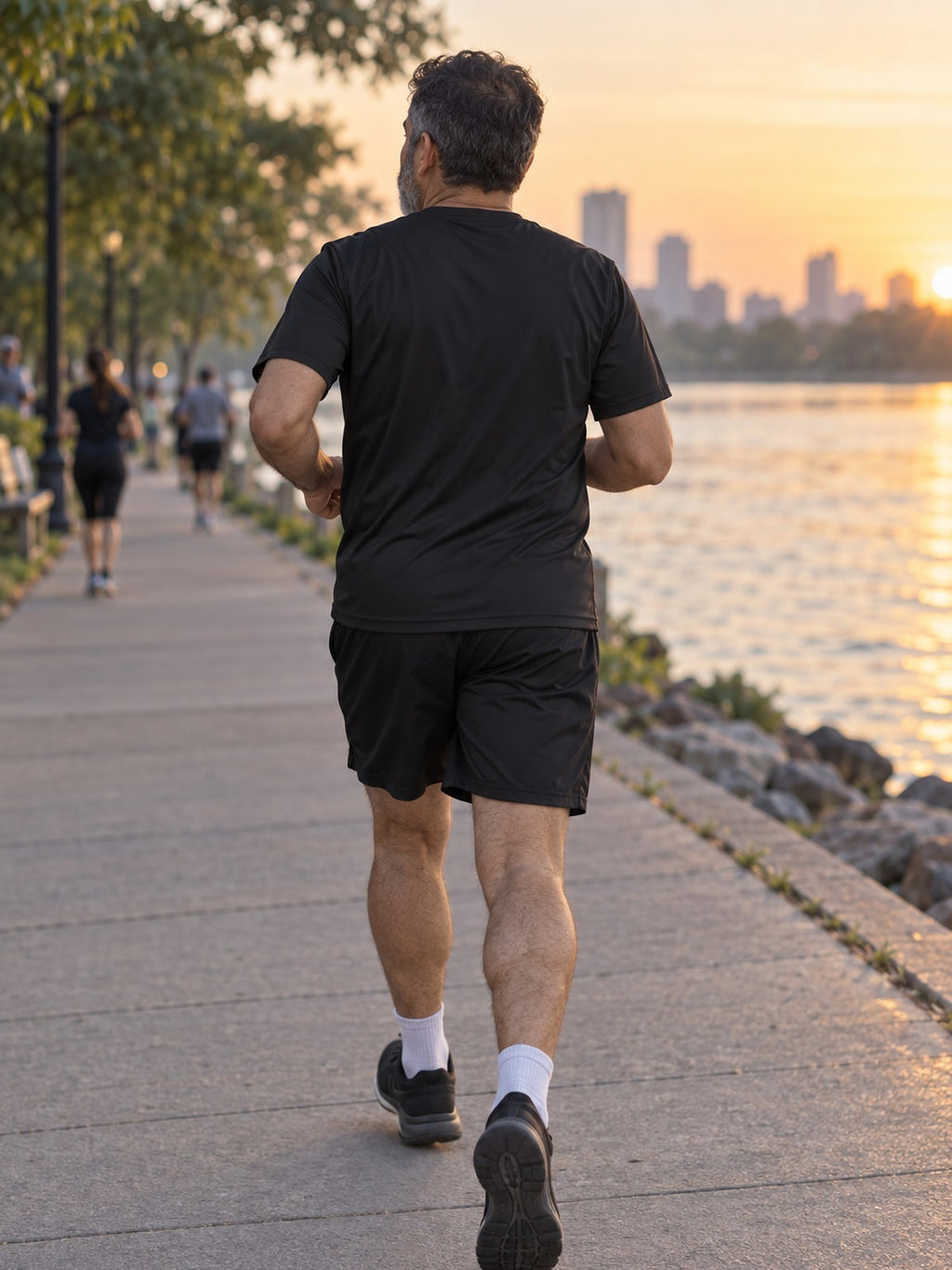 Man wearing the Stealth Black Essential men's matching set – back view