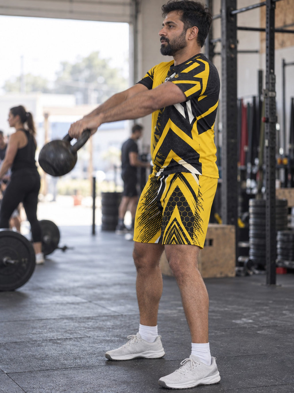 Man wearing the Golden Apex men's matching set – side view