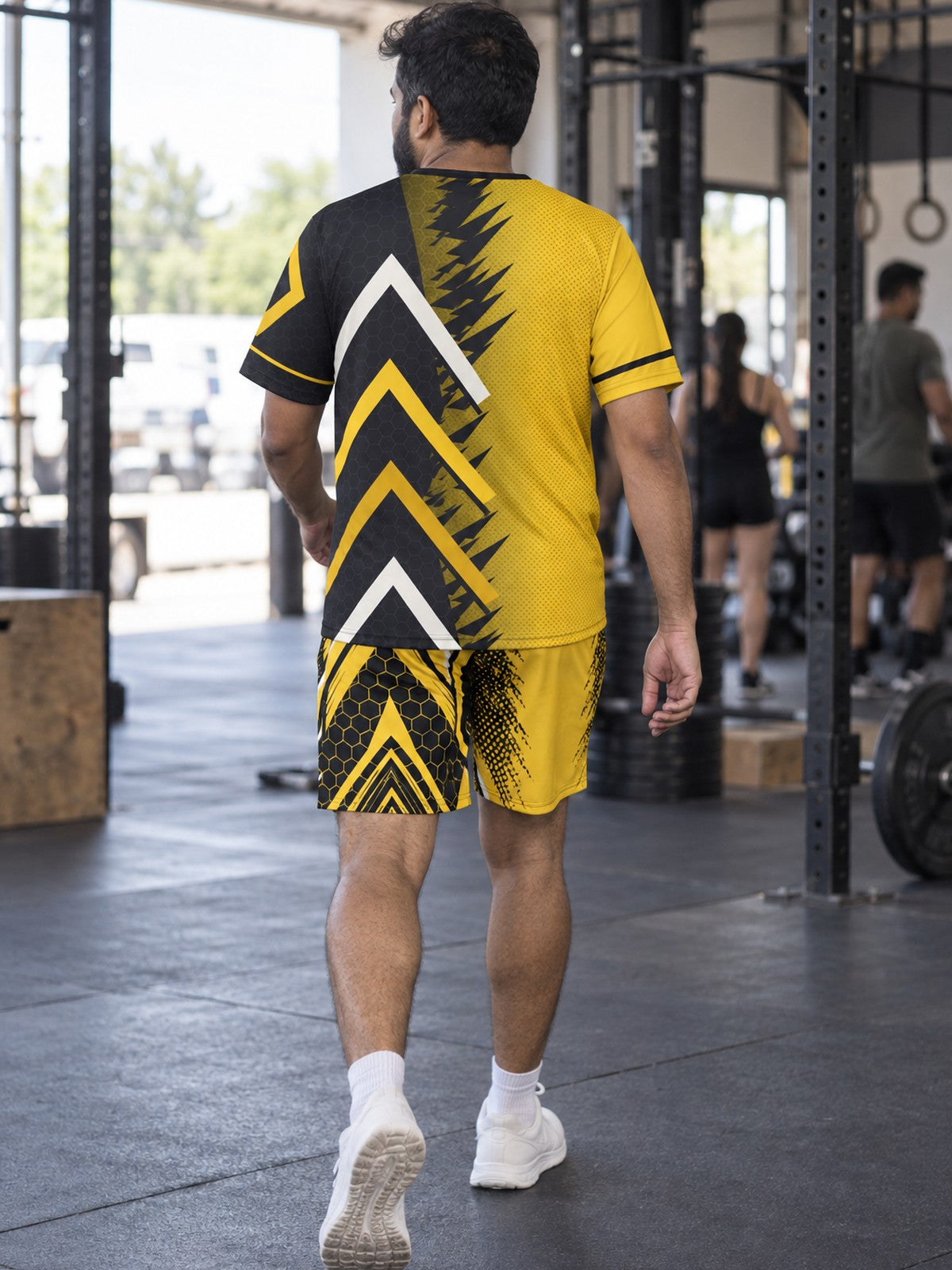 Man wearing the Golden Apex men's matching set – back view