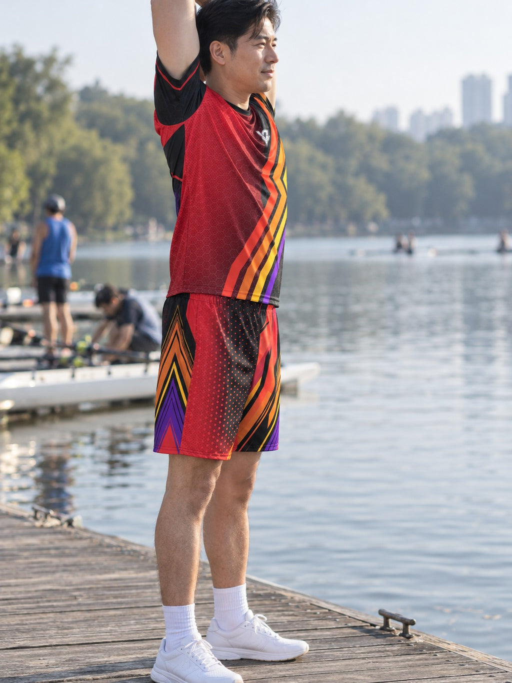 Man wearing the Crimson Ember men's matching set – side view