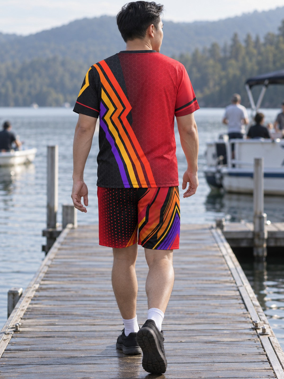 Man wearing the Crimson Ember men's matching set – back view