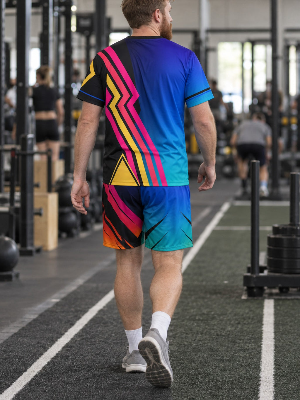 Man wearing the Spectrum Rush men's matching set – back view