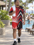 Man wearing the Crimson Hex Elite men's matching set – athletic shirt and multipurpose shorts – front view