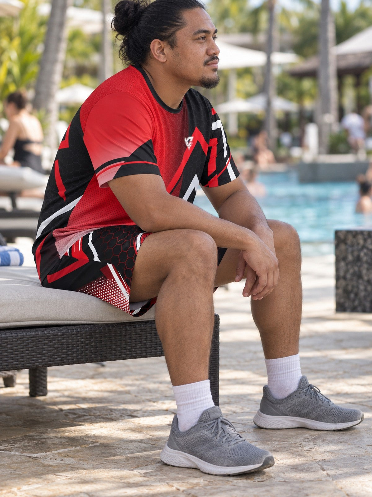 Man wearing the Crimson Hex Elite men's matching set – side view