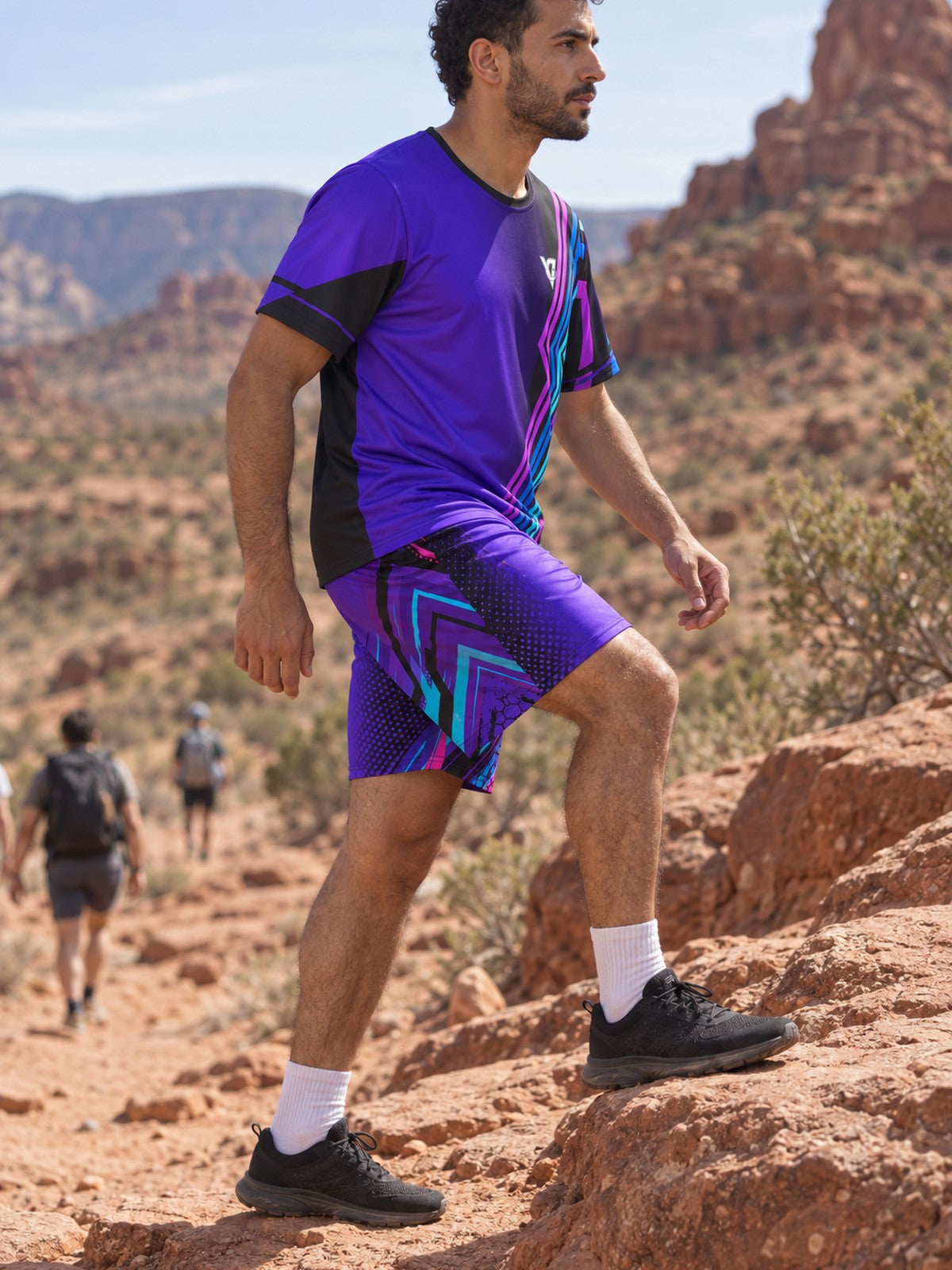 Man wearing the Electric Vortex men's matching set – side view