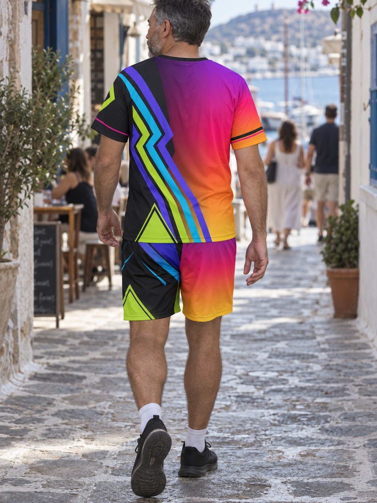 Man wearing the Prism Velocity men's matching set – back view