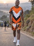 Man wearing the Inferno Strike men's matching set – athletic shirt and multipurpose shorts – front view