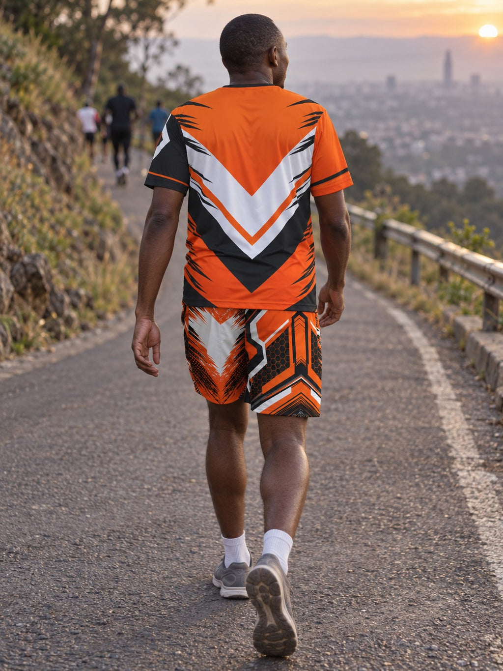 Man wearing the Inferno Strike men's matching set – back view