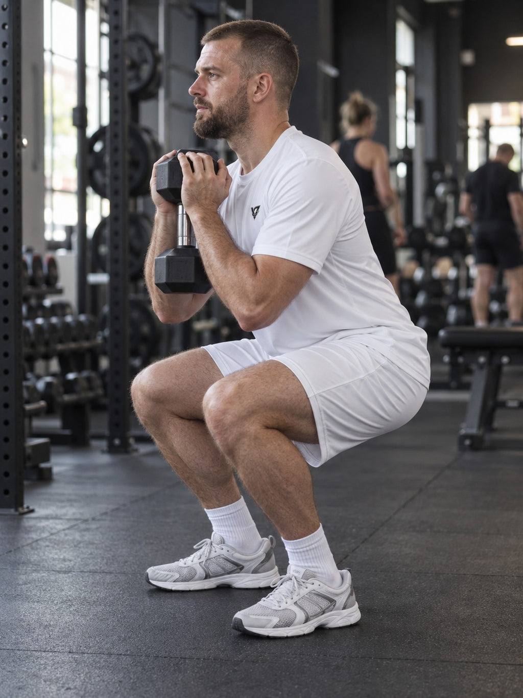 Man wearing the Arctic White Essential men's matching set – side view