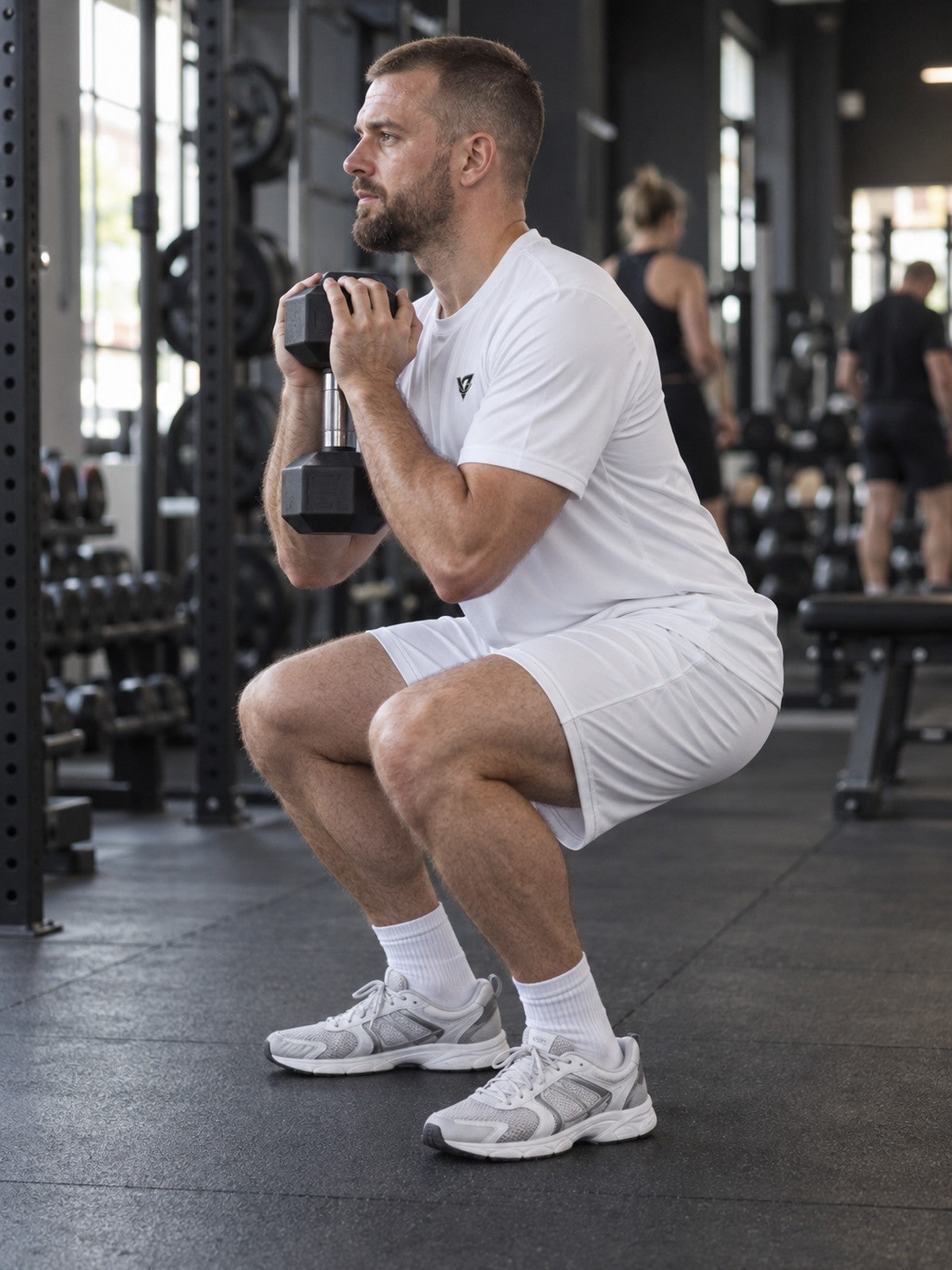 Man wearing the Arctic White Essential men's matching set – side view