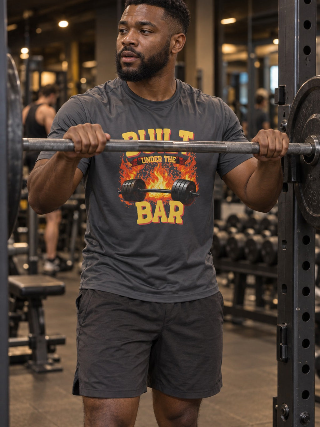 Built Under the Bar – Iron Grey – front view, gym
