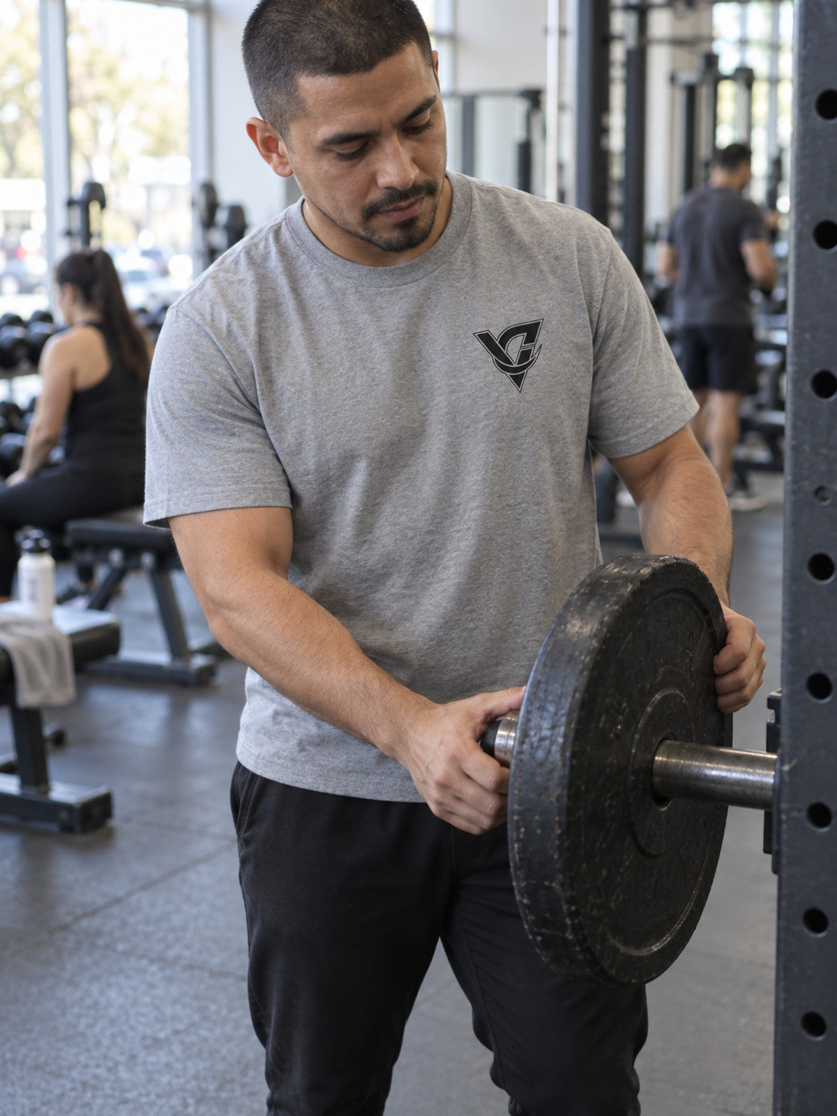 Graphic Tee – Athletic Heather – front view, gym