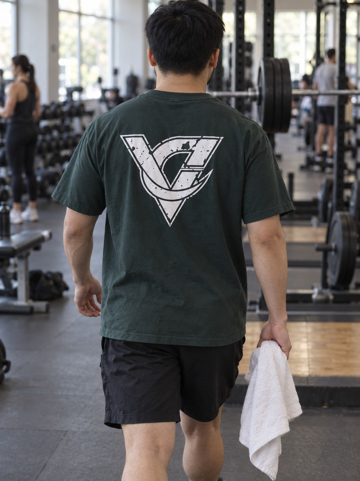 Squat Heavy or Go Home Tee – Pine Green – back view, gym