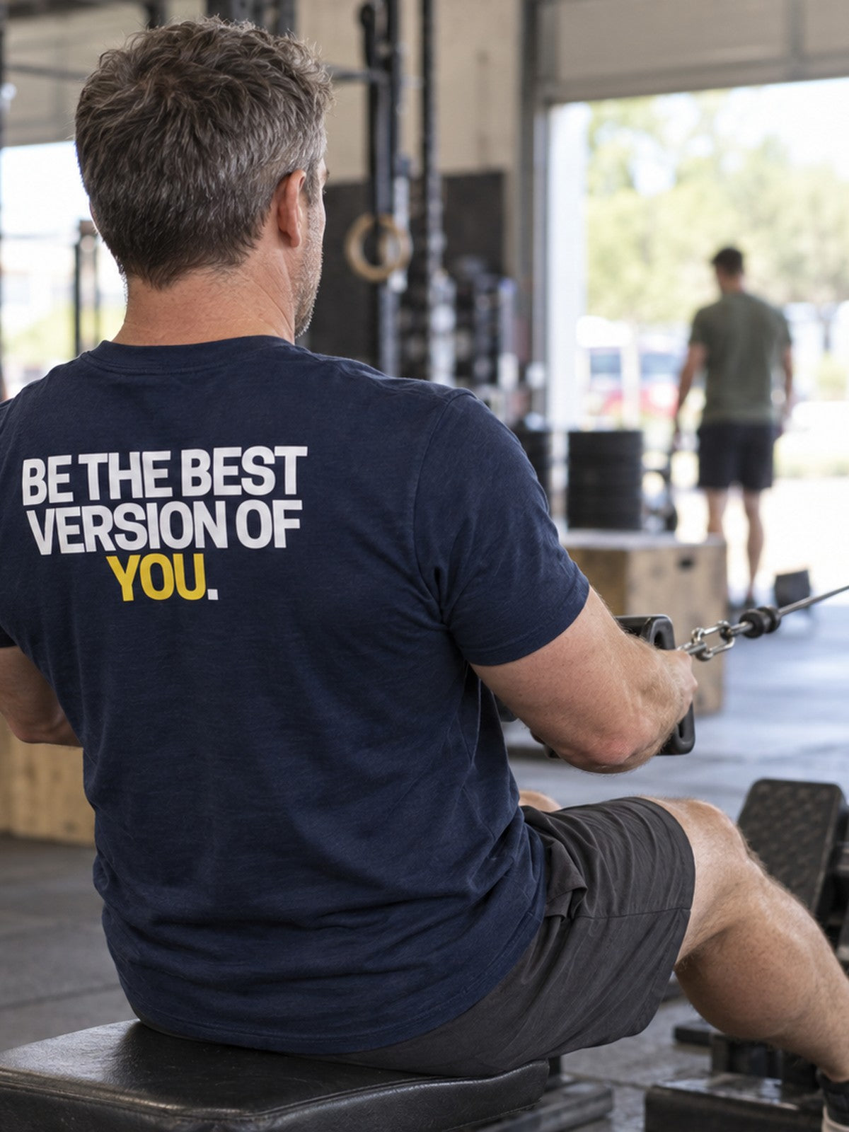 Be The Best Version of You – Navy – back view, gym