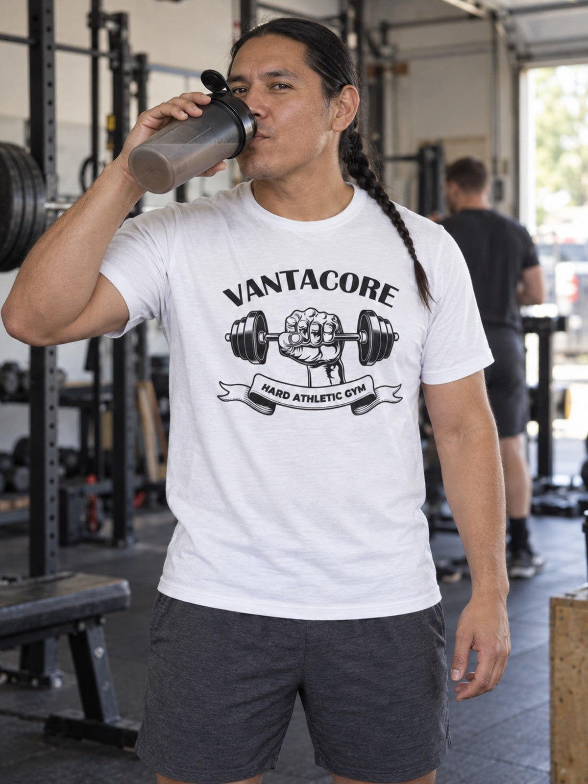 Vantacore Hard Athletic Gym Unisex Graphic T-Shirt – White – front view, gym