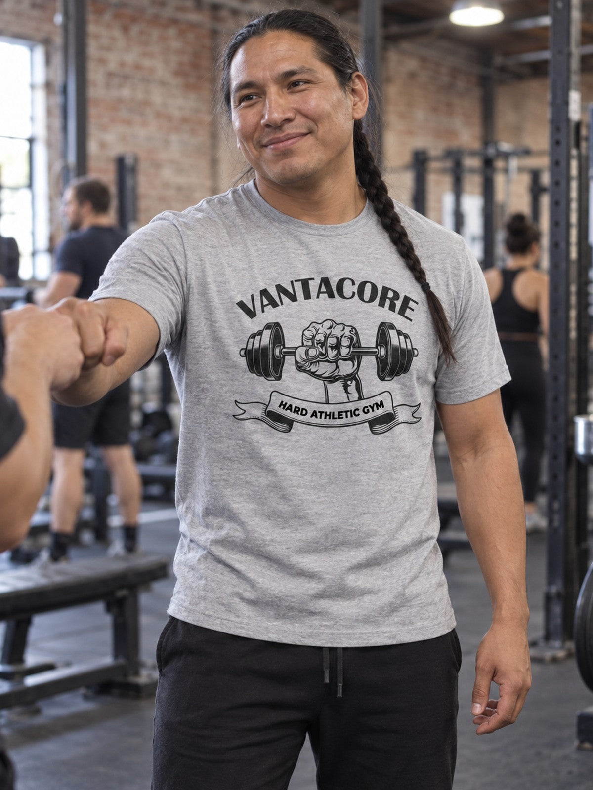 Vantacore Hard Athletic Gym Unisex Graphic T-Shirt – Athletic Heather – front view, gym