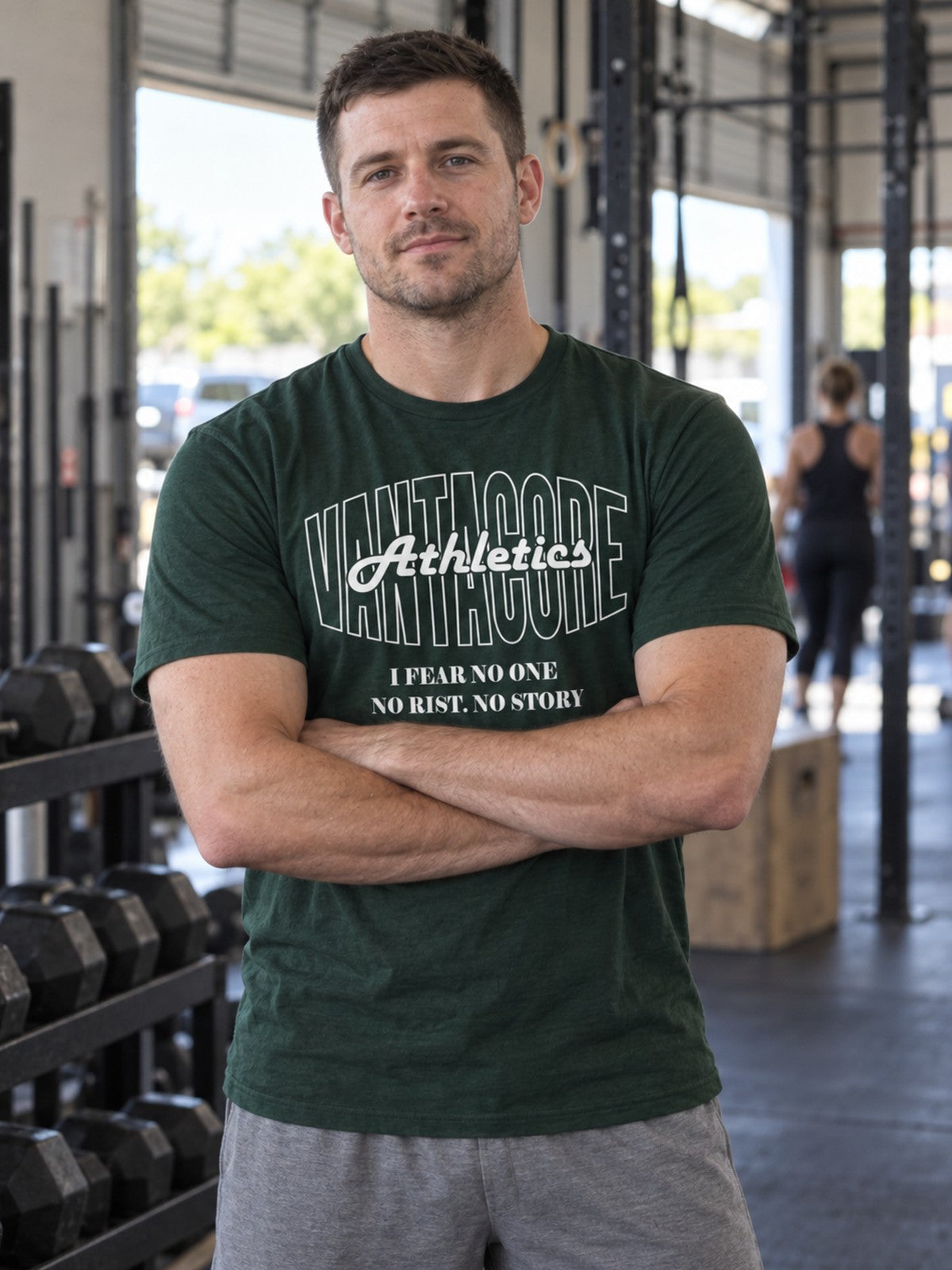 Vantacore Athletics Unisex Graphic T-Shirt – Forest – front view, gym