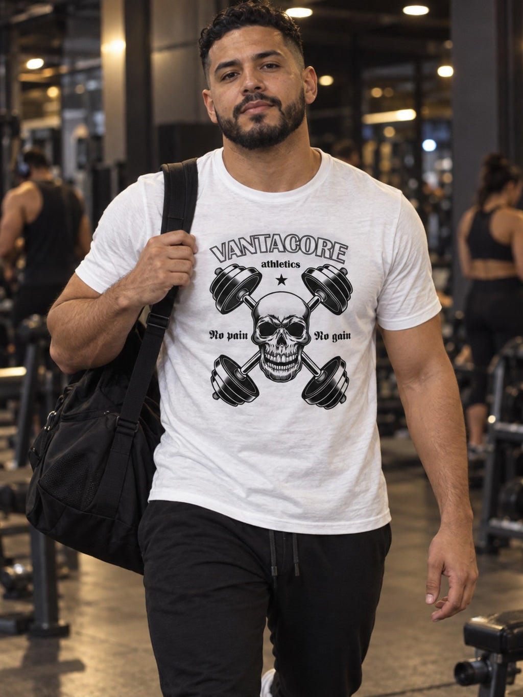 Vantacore No Pain No Gain Unisex Graphic T-Shirt – White – front view, gym