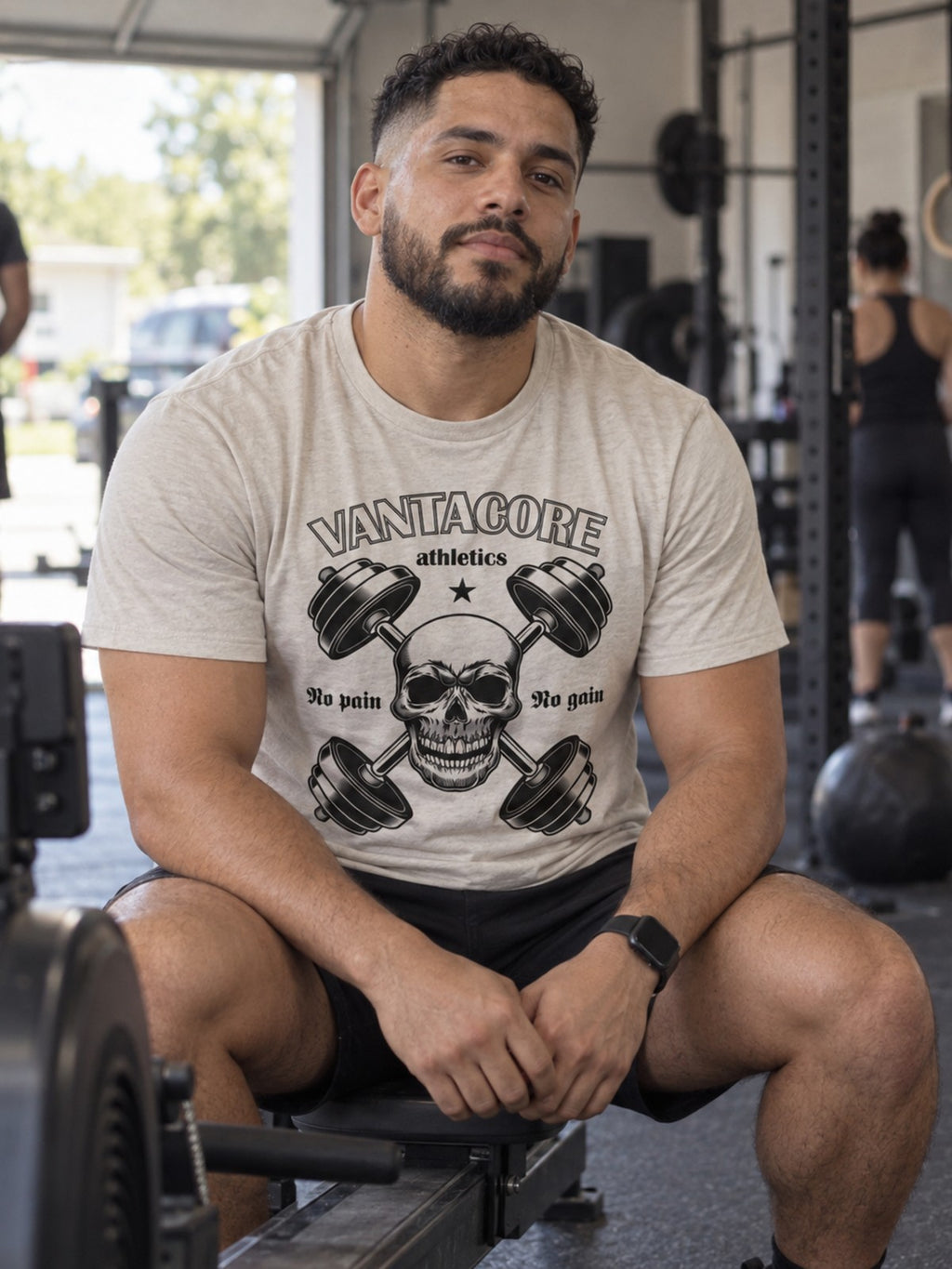 Vantacore No Pain No Gain Unisex Graphic T-Shirt – Pebble – front view, gym