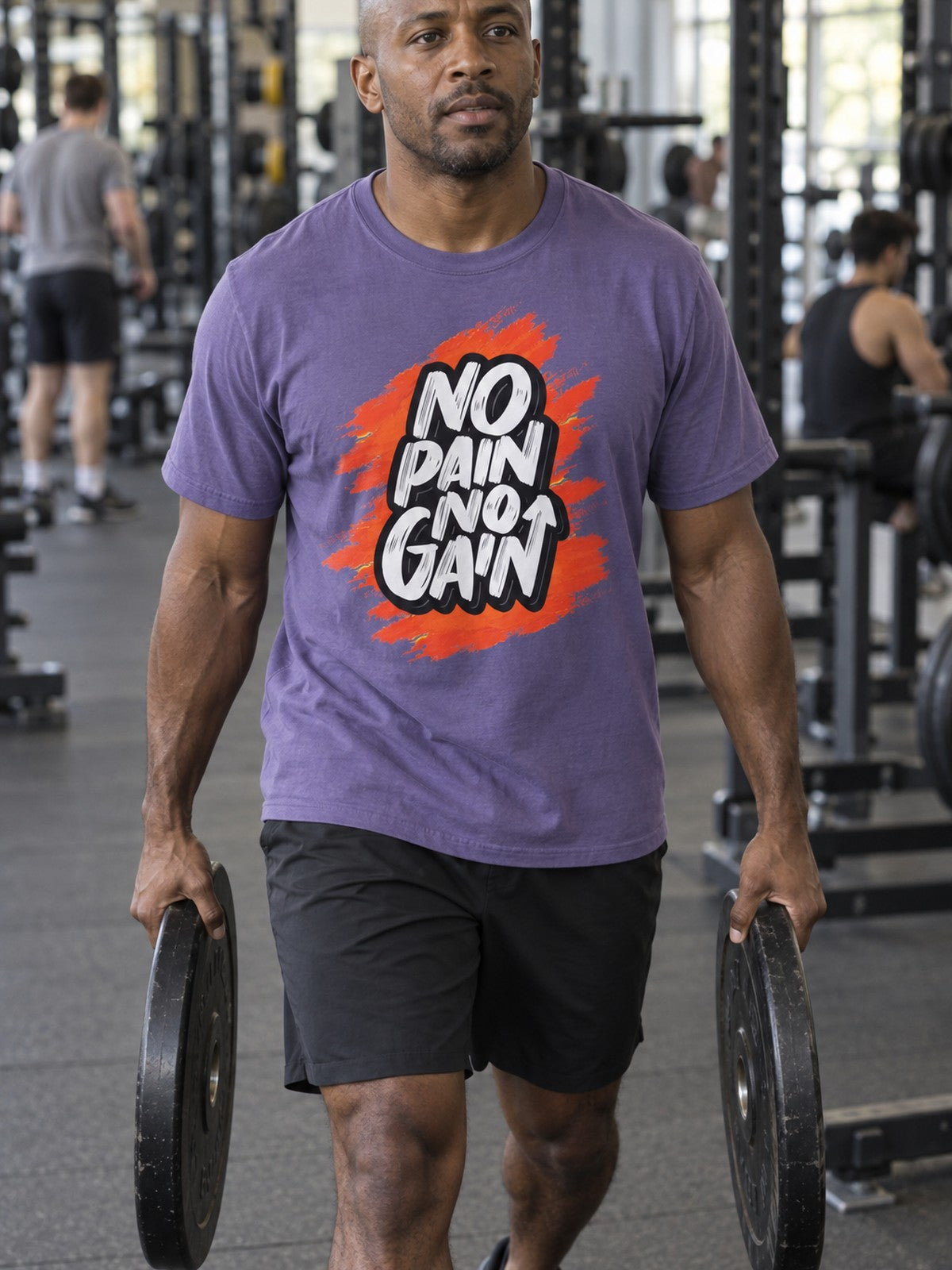 No Pain No Gain T-Shirt – Grape – front view, gym