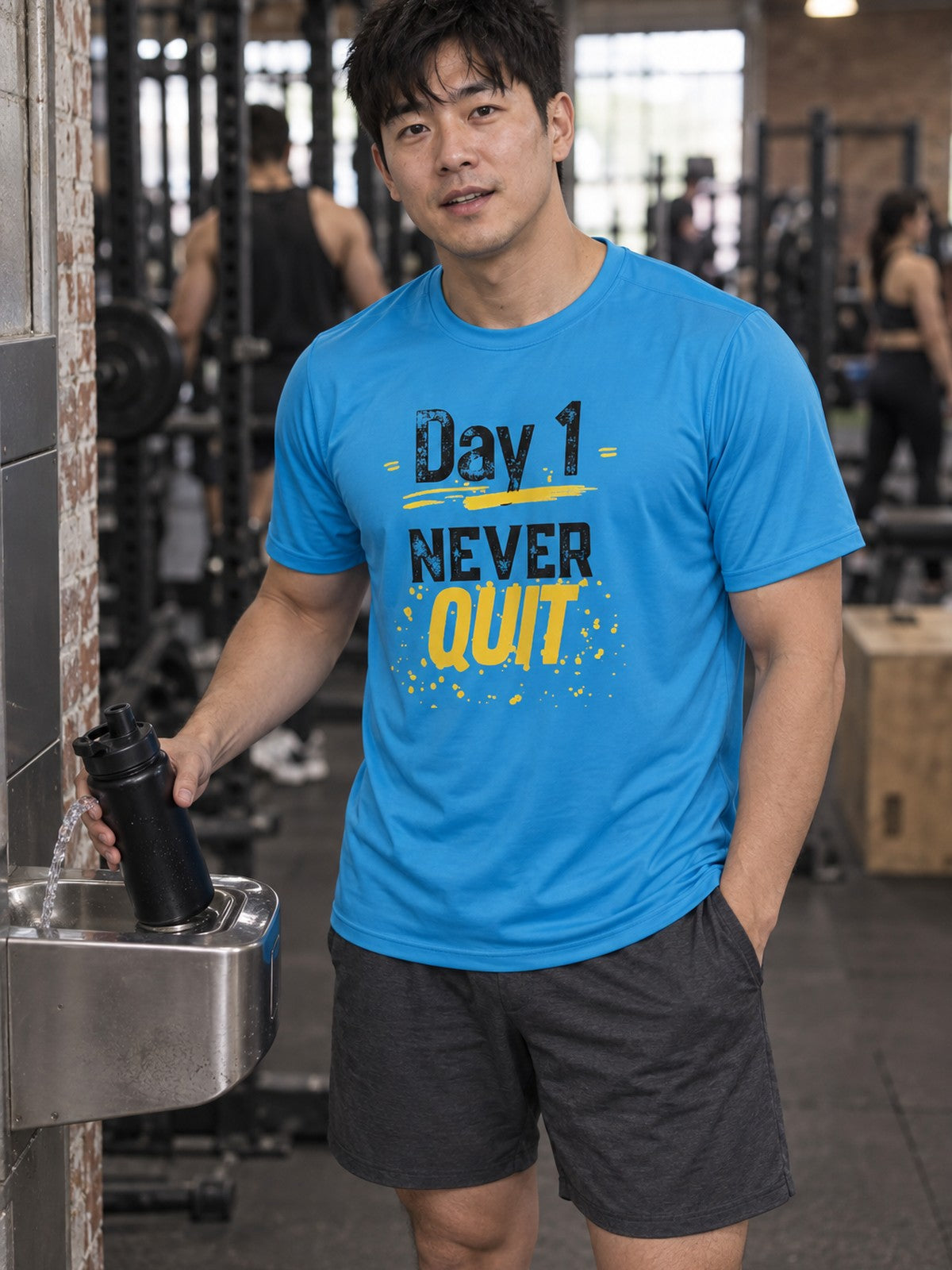 Day 1 – Atomic Blue – front view, gym