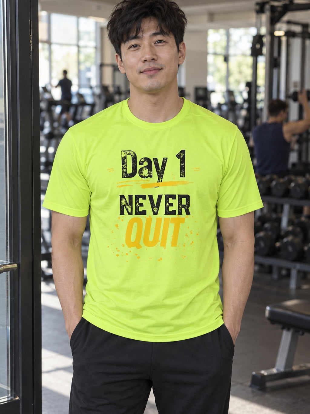 Day 1 – Neon Yellow – front view, gym