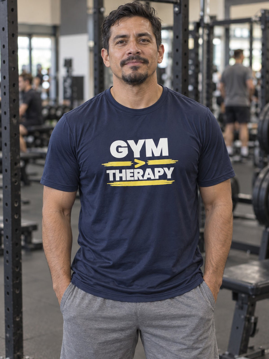 Gym Therapy – True Navy – front view, gym