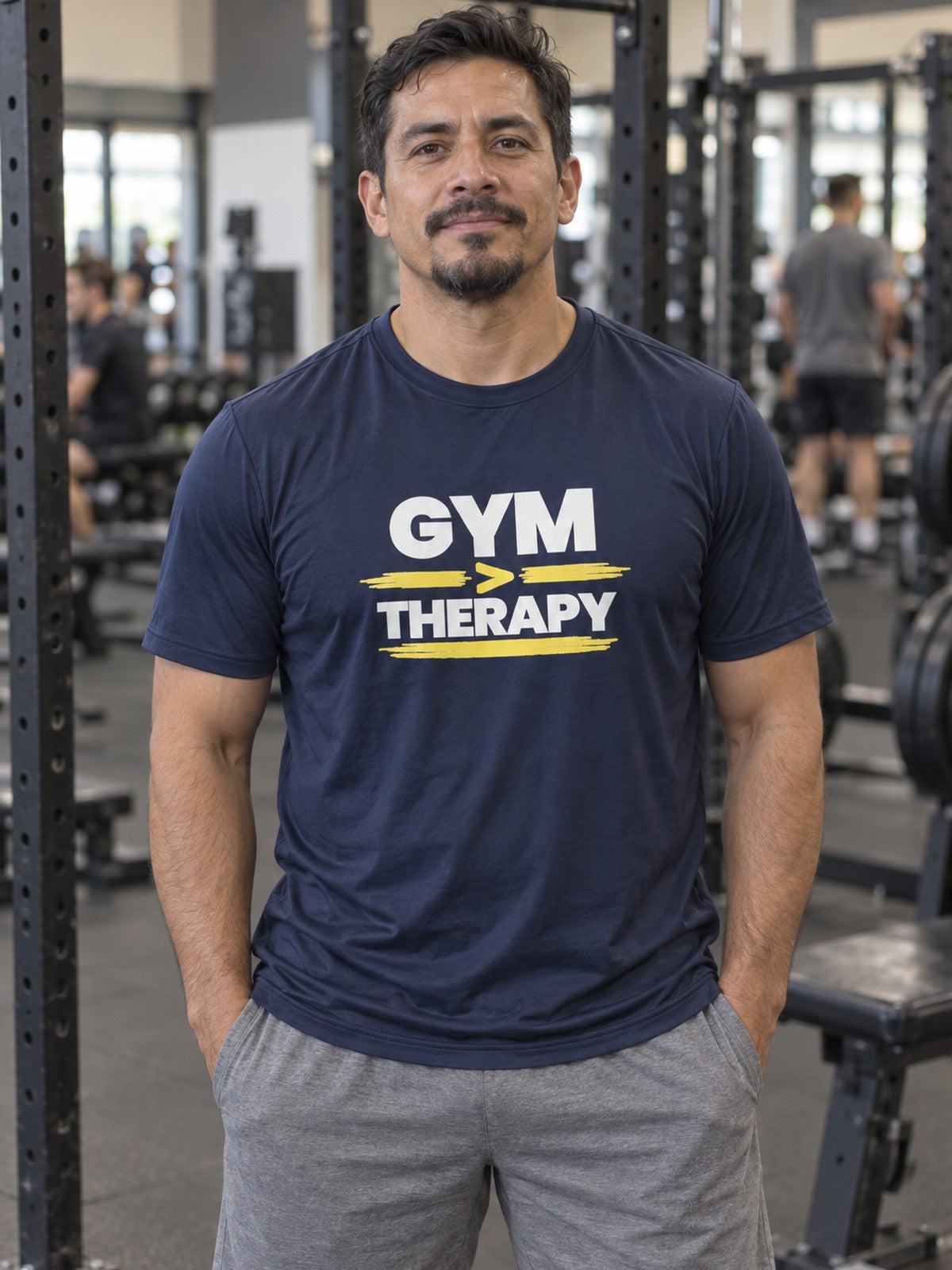 Gym Therapy – True Navy – front view, gym