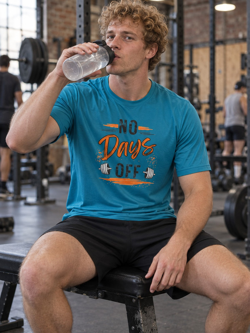 No Days Off – Tropic Blue – front view, gym