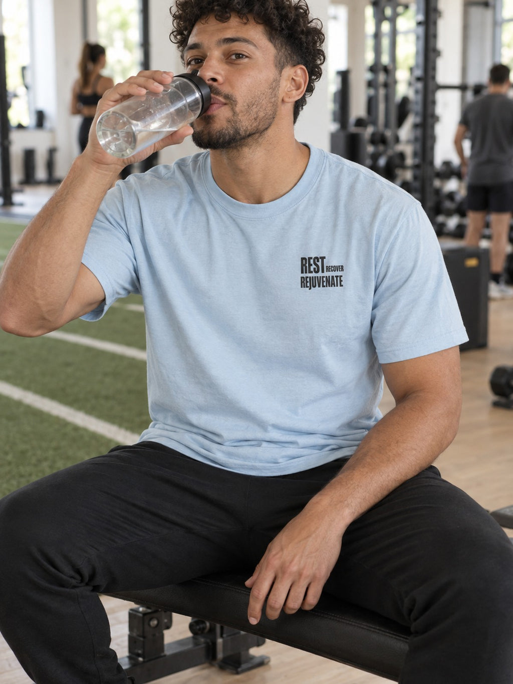 Rest Rejuvenate – Light Blue – front view, gym