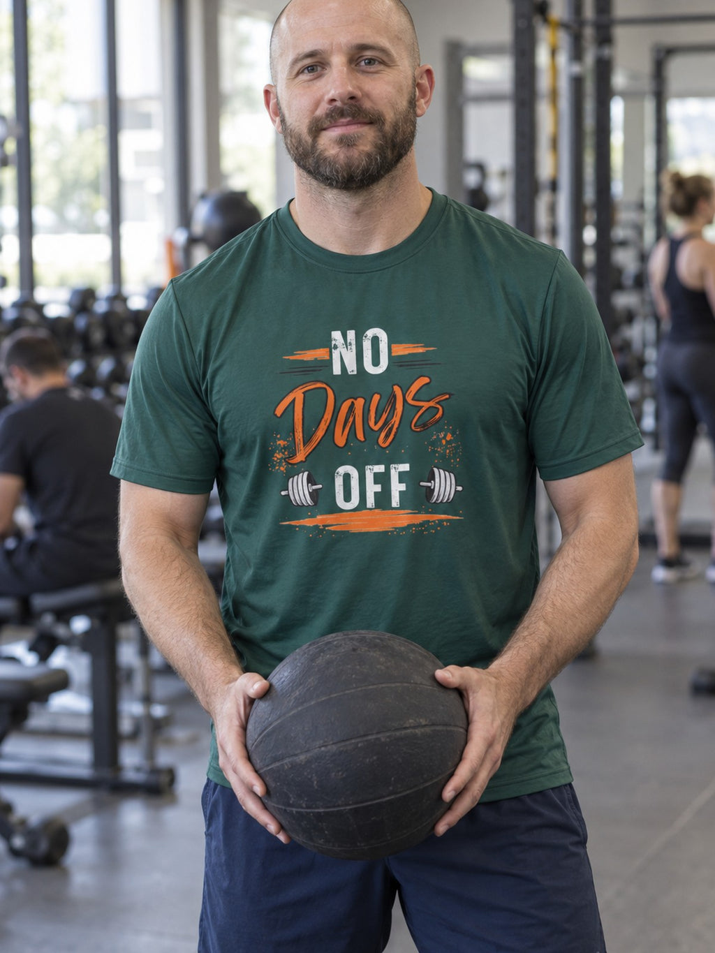 No Days Off – Forest Green – front view, gym