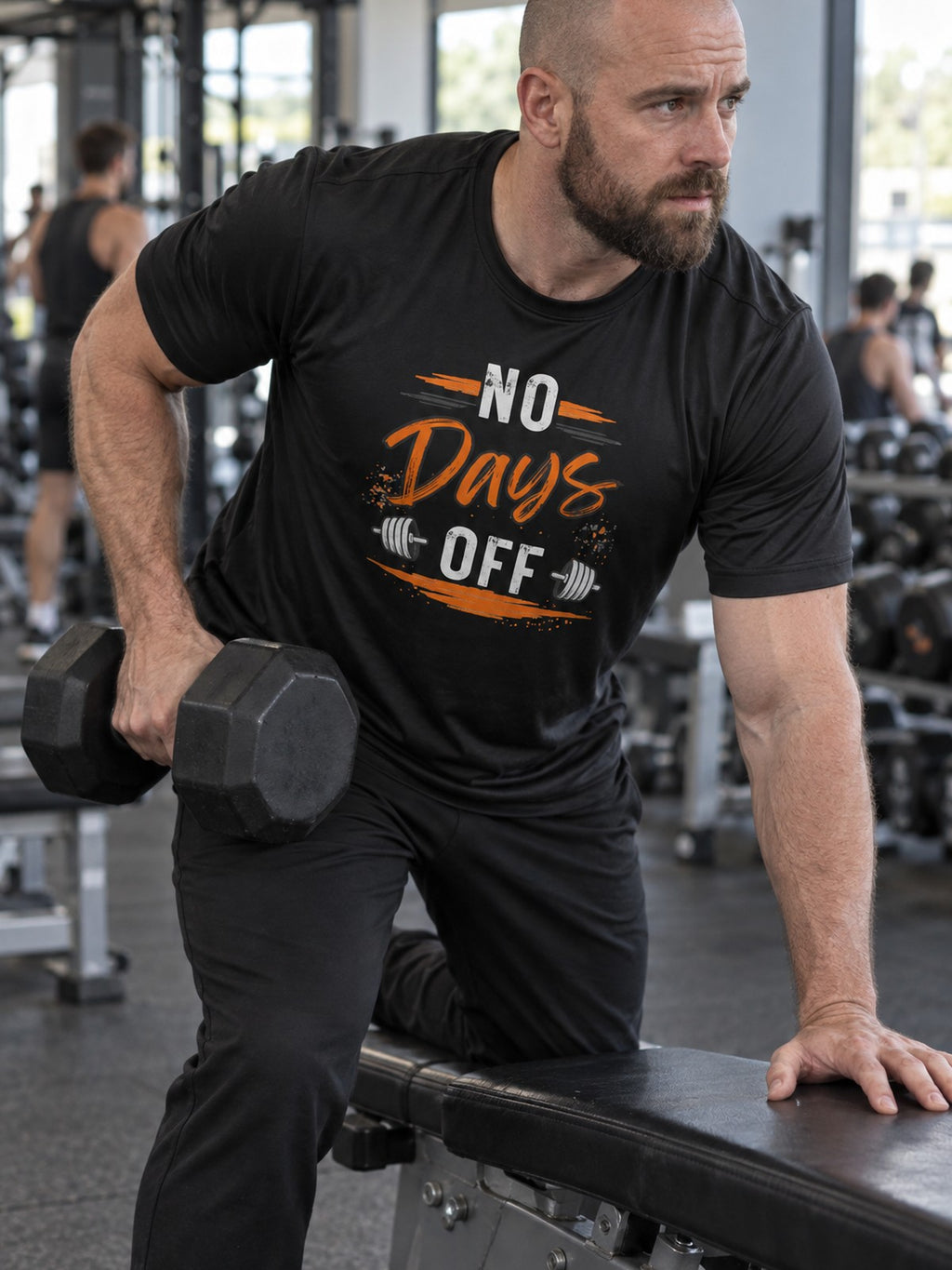 No Days Off – Black – front view, gym