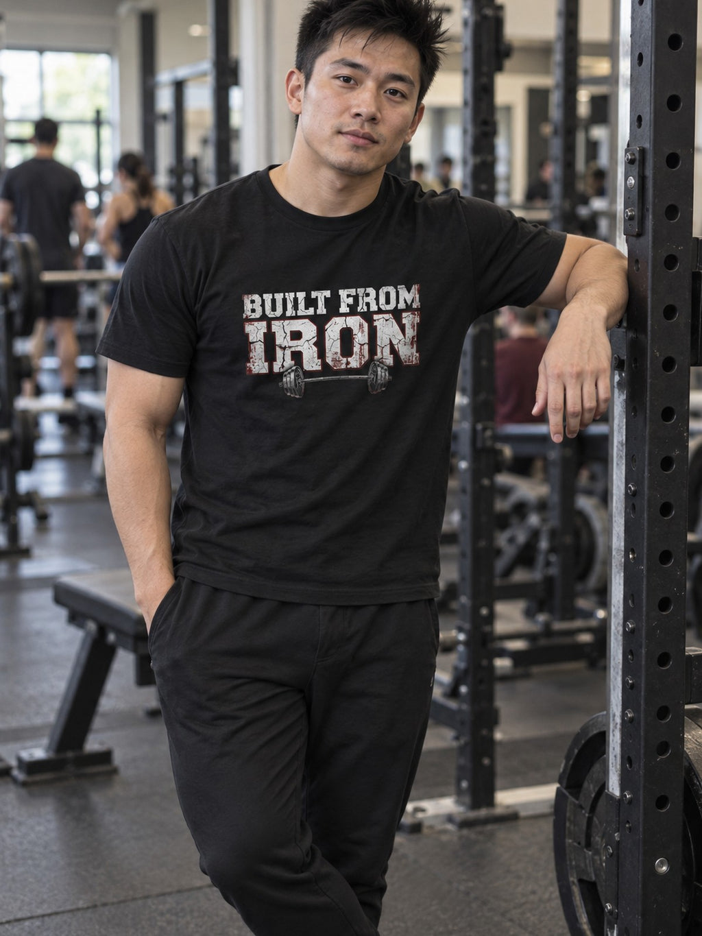 Unisex Cotton Crew Tee – Solid Black – front view, gym