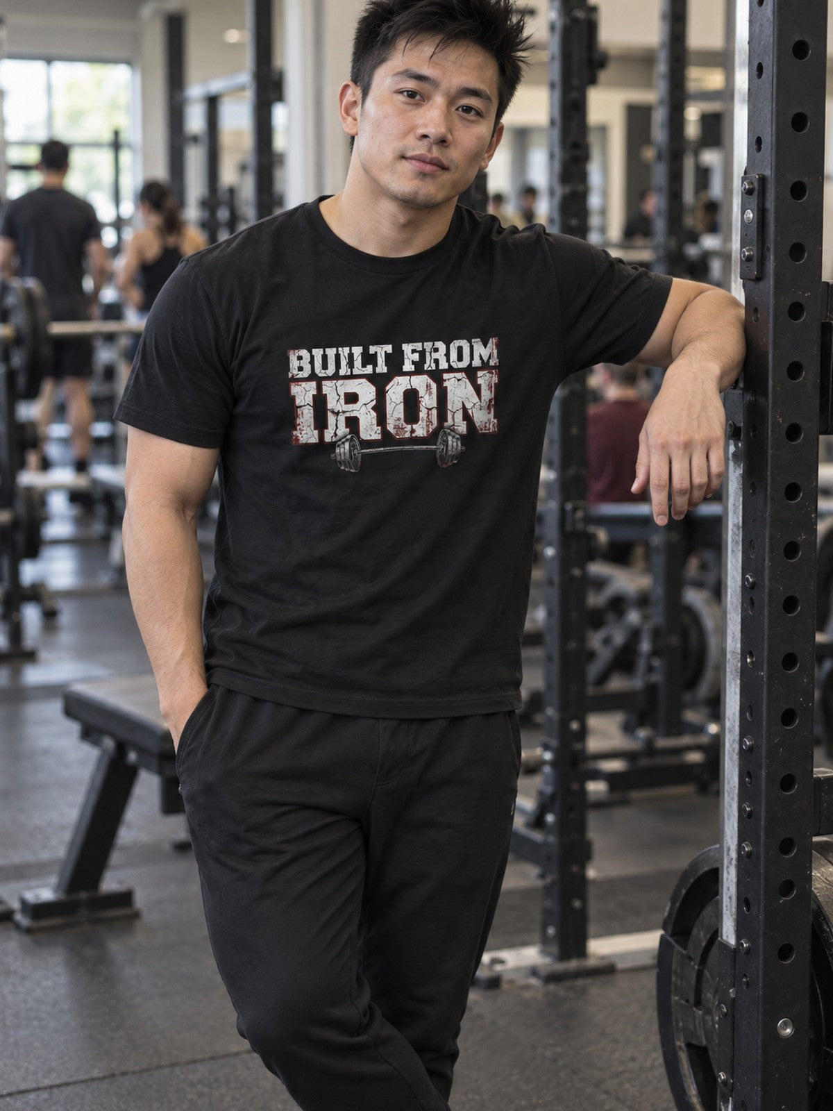 Unisex Cotton Crew Tee – Solid Black – front view, gym