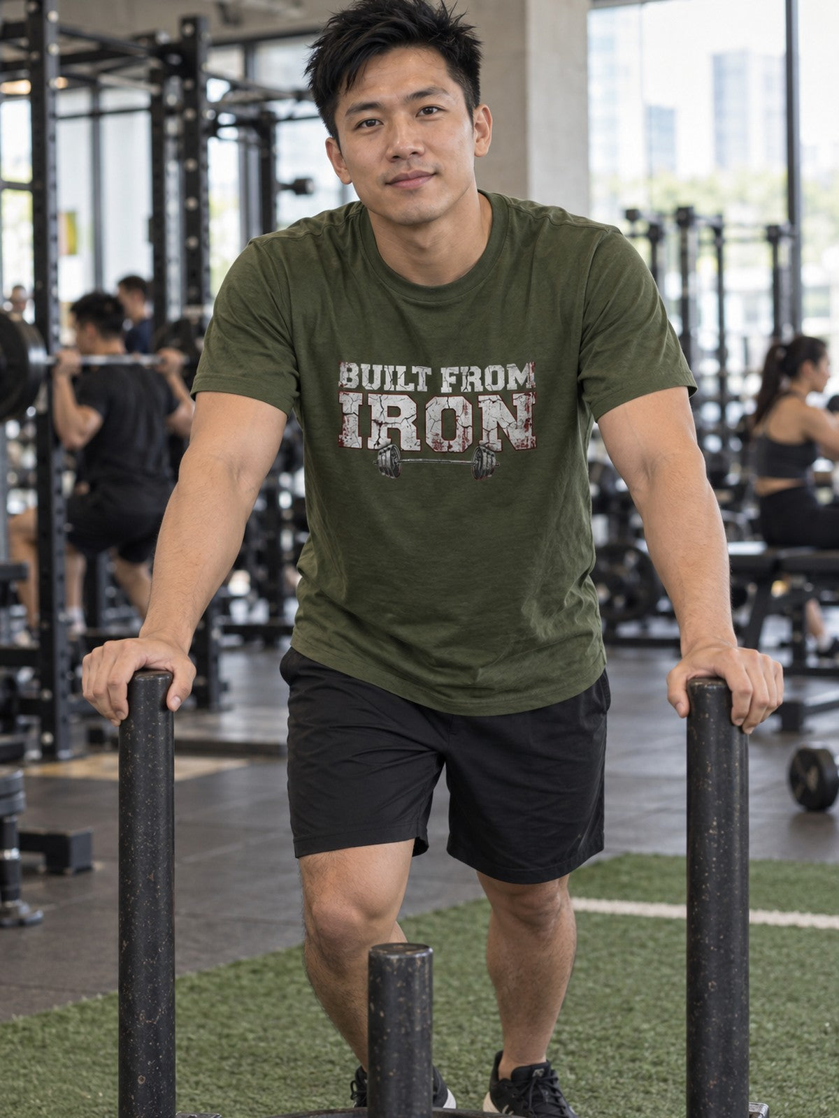 Unisex Cotton Crew Tee – Solid Military Green – front view, gym