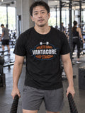 Vantacore "Breathe Hard Keep Standing" Unisex Gym T-Shirt – Black – front view, gym