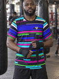 Man training in the Glitch Signal men's sports jersey with the Vantacore V emblem on the left chest – front view