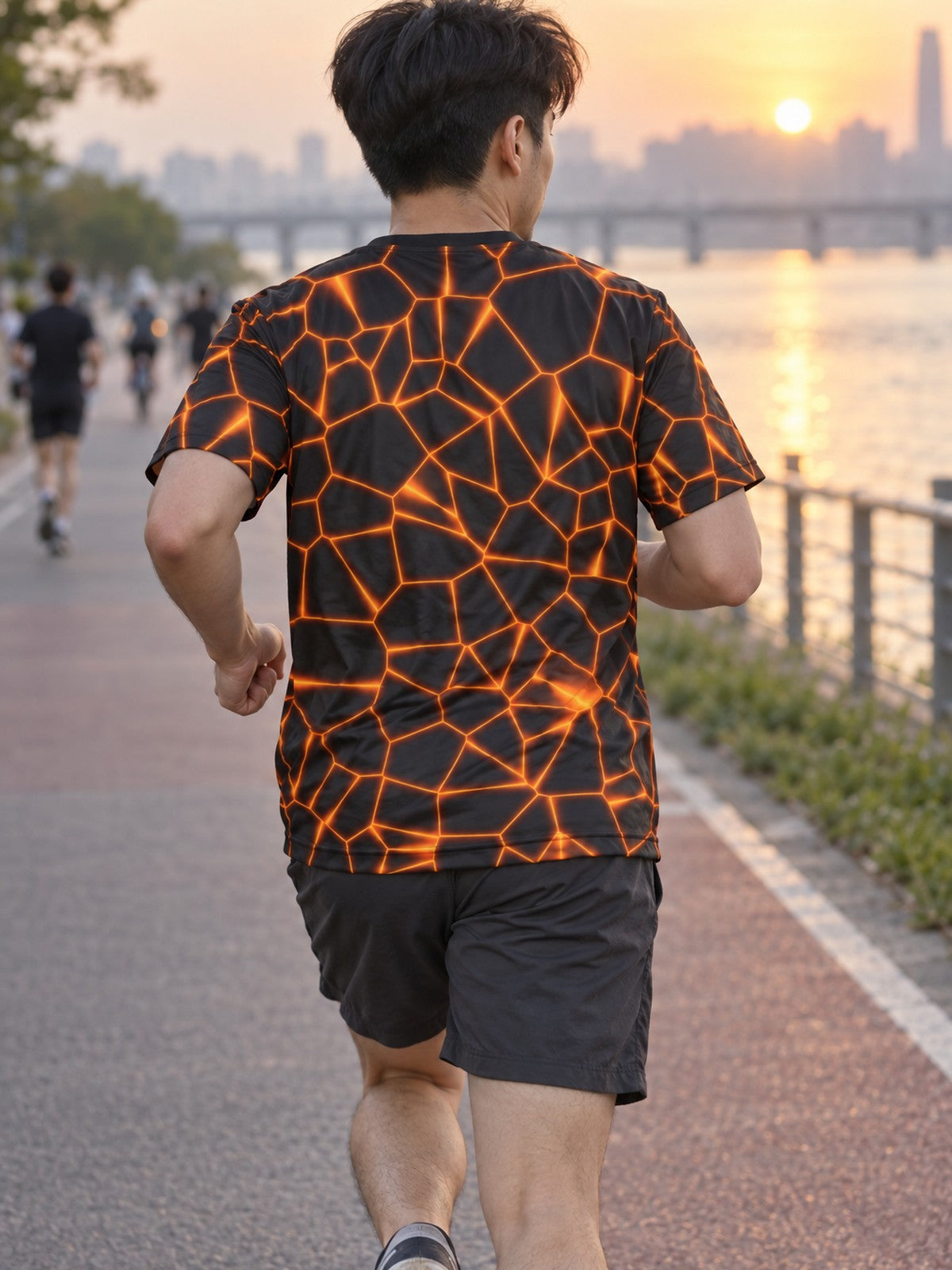 Man training in the Magma Rift men's sports jersey with the Vantacore V emblem on the left chest – back view