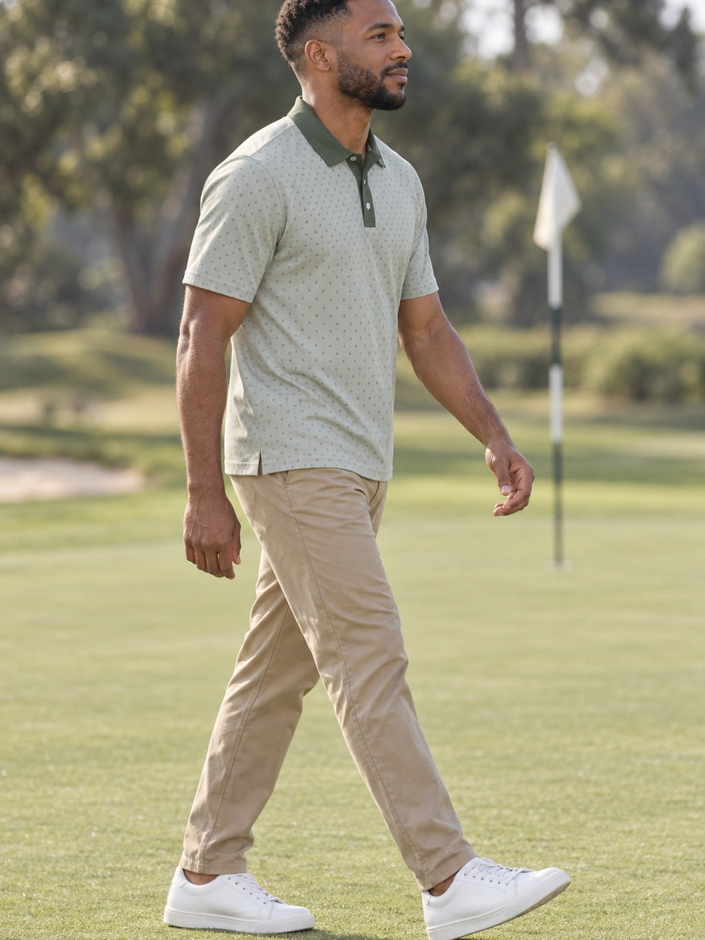 Subtle Geo Pattern Polo Shirt – lifestyle, side view