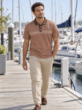 Brown Retro Stripe Polo Shirt – lifestyle, front view