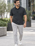 Charcoal Wave Polo Shirt — Subtle Nautical Pattern Men’s Polo – lifestyle, front view