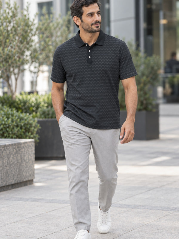 Charcoal Wave Polo Shirt — Subtle Nautical Pattern Men’s Polo